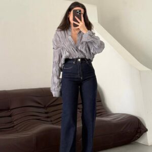 Jean Wide Leg Taille Haute Denim Foncé - Zara