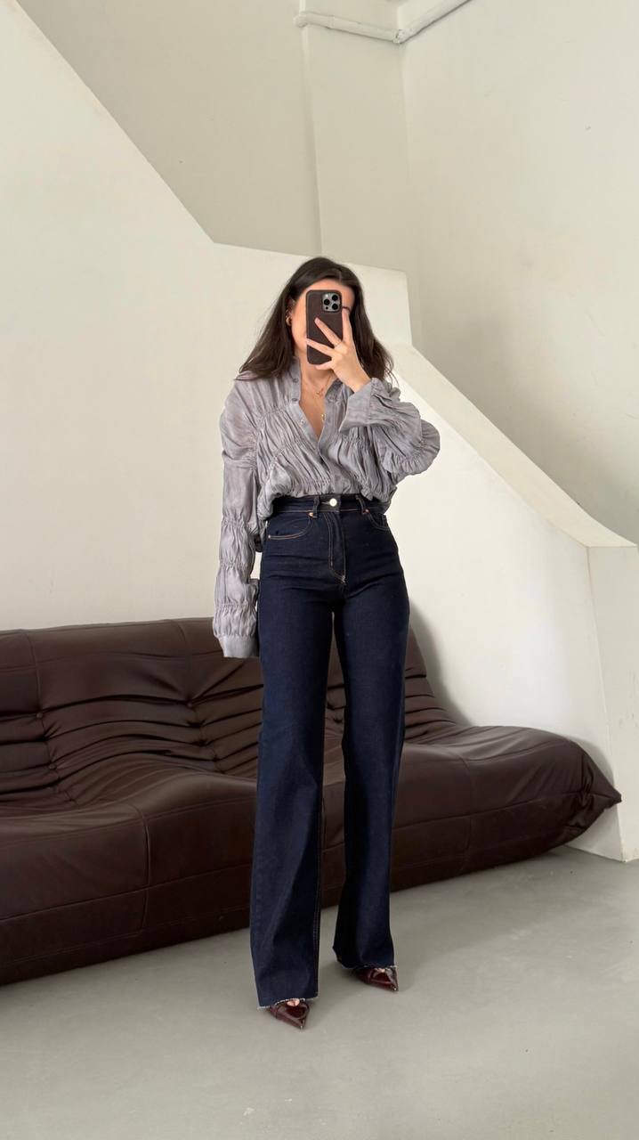 Jean Wide Leg Taille Haute Denim Foncé - Zara