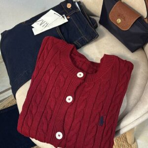 Cardigan Torsadé Rouge Bordeaux - Polo Ralph Lauren