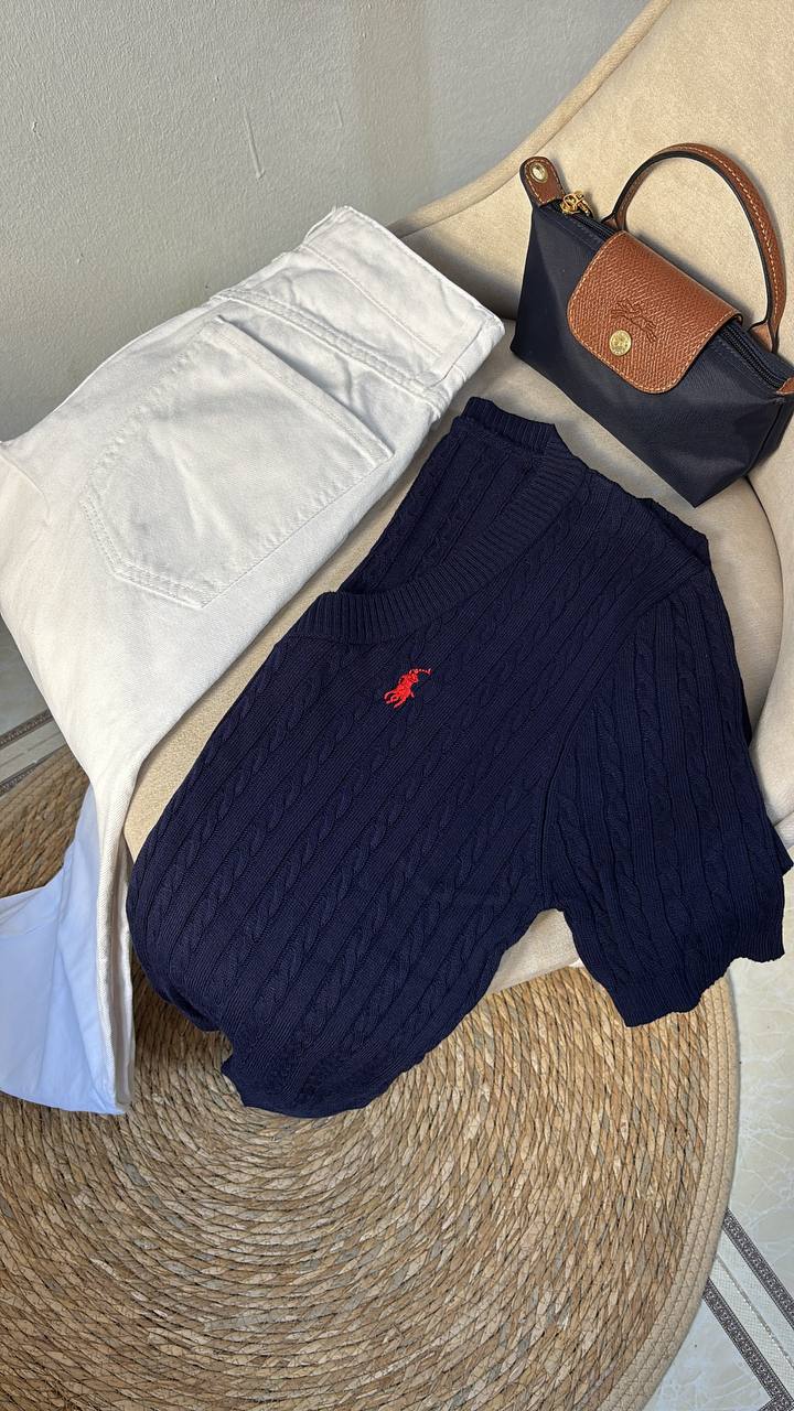 Pull Torsadé Col Roulé Marine - Polo Ralph Lauren