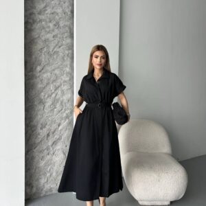 Robe Chemise Midi Noire - Style Minimaliste