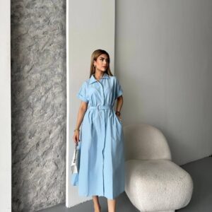 Robe Chemise Midi Bleu Ciel - Fraîcheur et Élégance Intemporelle