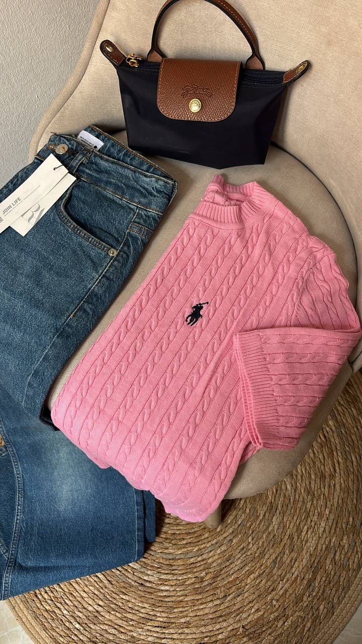 Pull Torsadé Col Roulé Rose - Polo Ralph Lauren