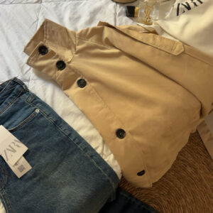 Classic High-Neck Button-Up Trench Coat