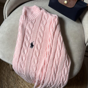 Cable Knit Polo Sweater – Baby Pink