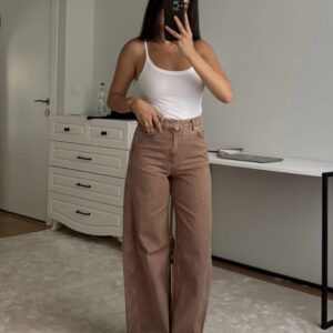 High-Waisted Wide-Leg Denim in Mocha Brown