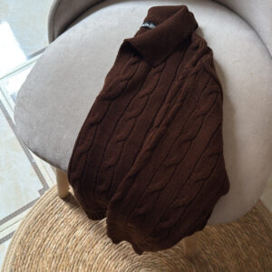 Cable-Knit Polo Sweater – Brown