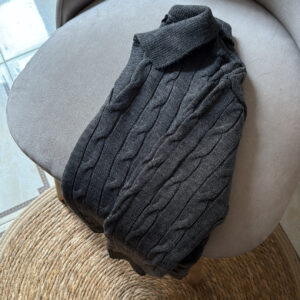 Cable-Knit Polo Sweater – Grey