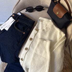 White cardigan with silver buttons