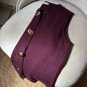 Bordo Gold Button Knit Top