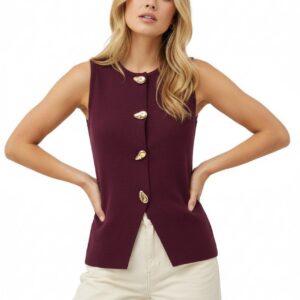 Bordo Gold Button Knit Top