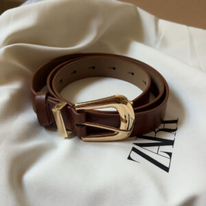 Classic Brown Leather Belt – Gold Buckle