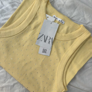 Yellow Ribbed Rhinestone Tank Top ✨