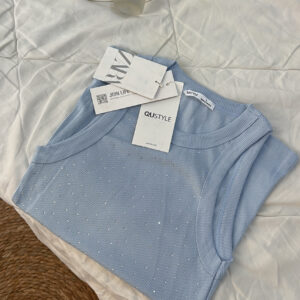 Baby Blue Ribbed Rhinestone Tank Top ✨