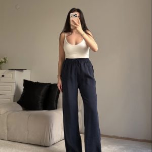 Linen Blend Wide-Leg Pants