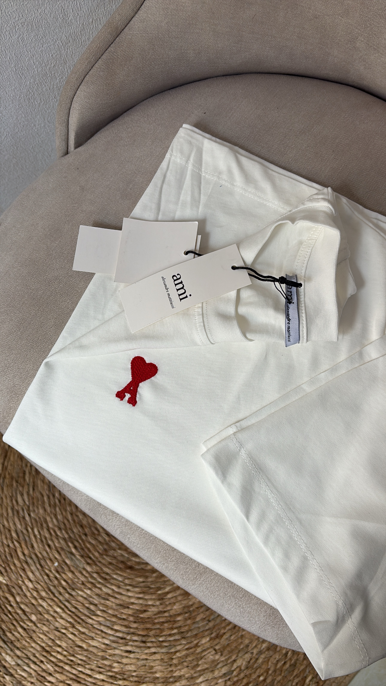 AMI Paris Heart Logo T-Shirt – White - Image 3