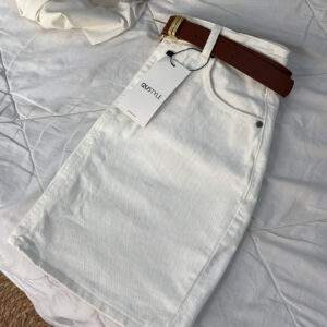 White Denim Mini Skirt with Belt