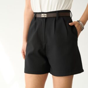 Classic Tailored Shorts with Belt – Black
