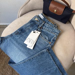 Blue sparkle Wide-Leg Denim Zara