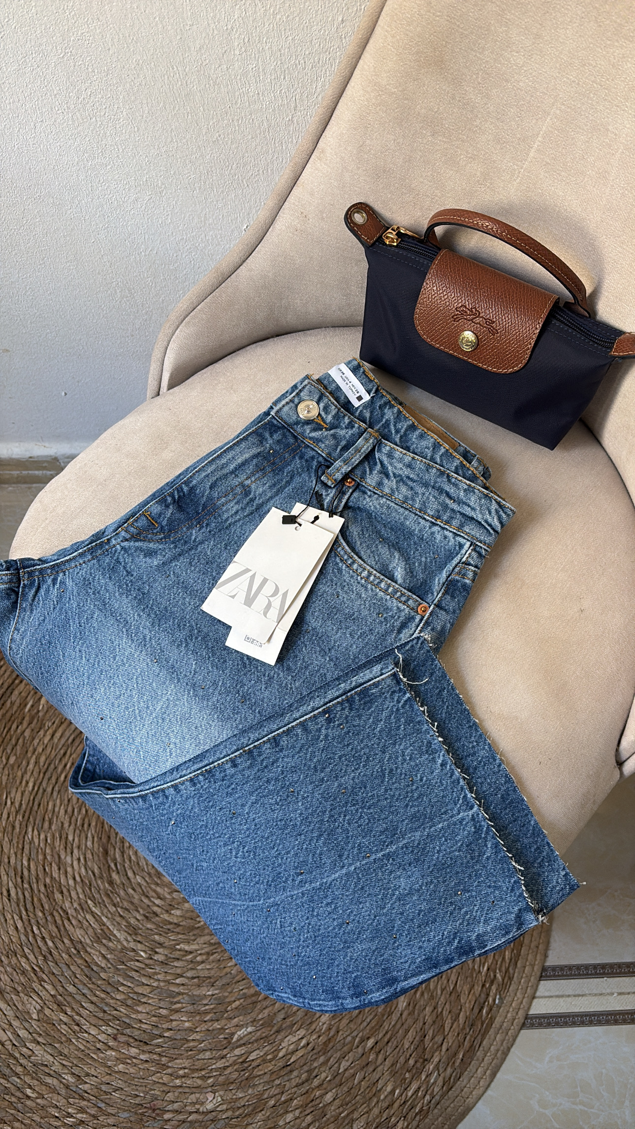 Blue sparkle Wide-Leg Denim Zara
