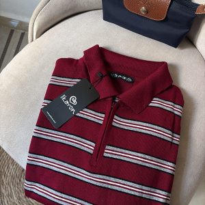 Striped Knit Top-red wine